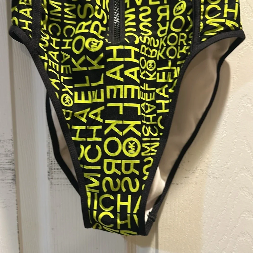 Michael Kors Newspaper Print Zip Front One-Piece Swimsuit 6 Bathing suit